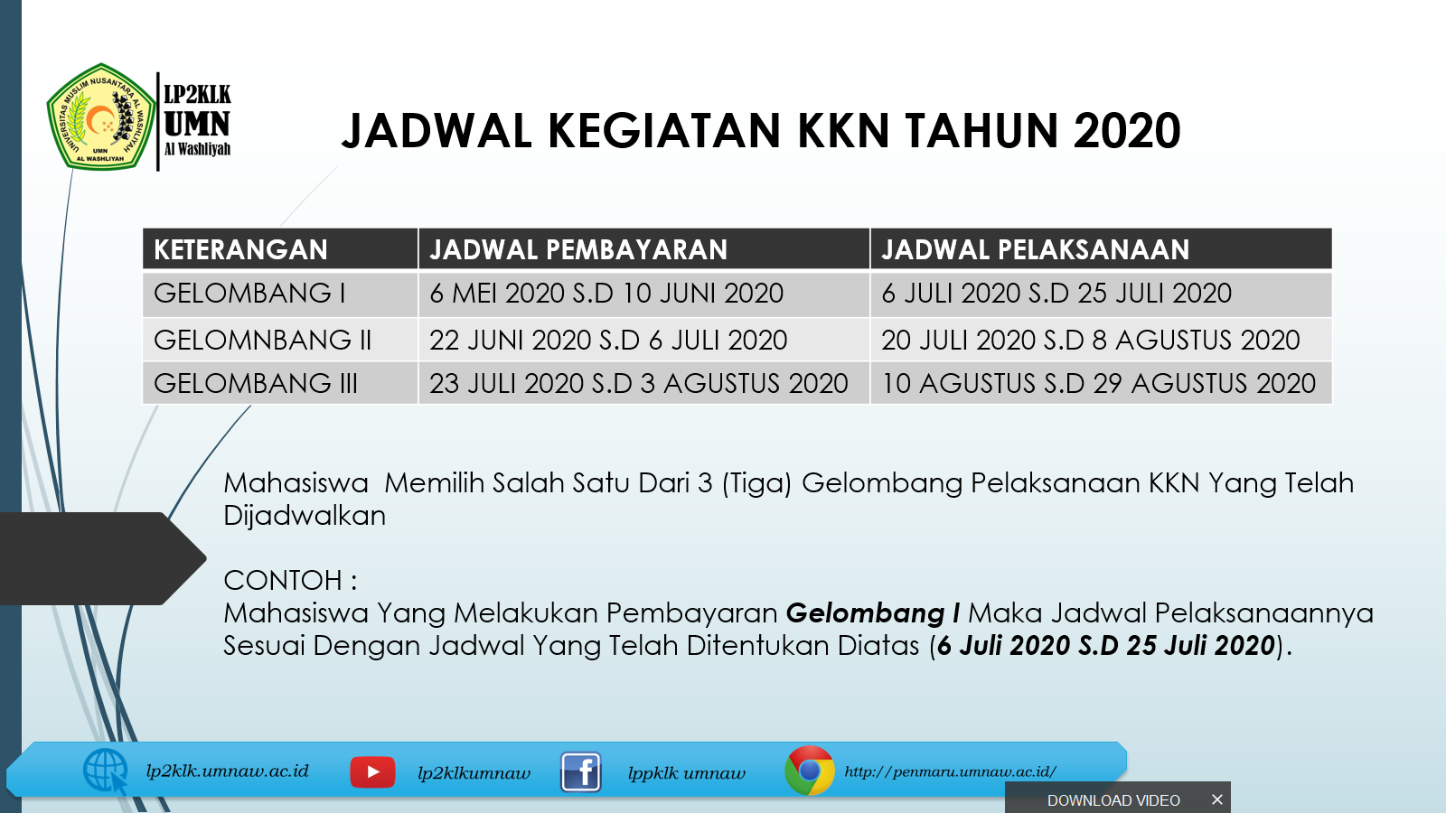 GELOMBANG PELAKSANAAN KKN TAHUN 2020