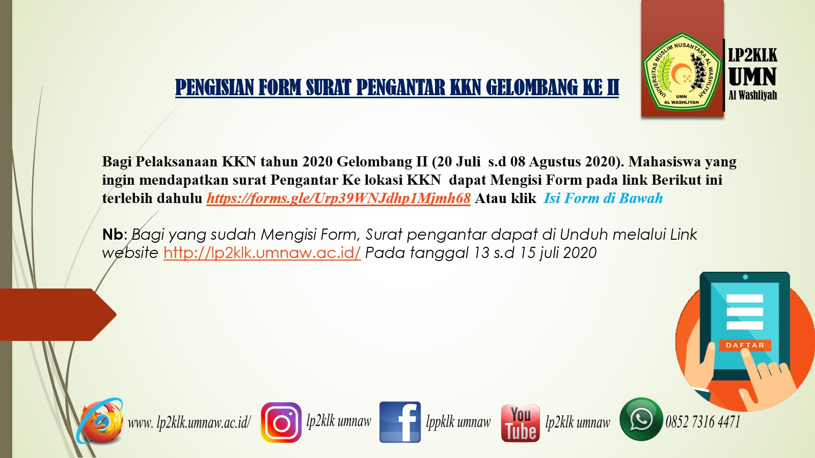 PENGISIAN FORM USULAN SURAT PENGANTAR KKN TAHUN 2020 GELOMBANG KE II